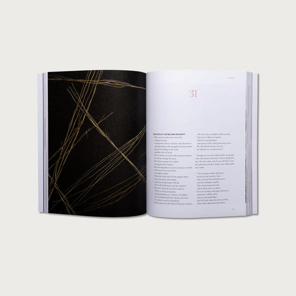 Open book with black and white design on a white background