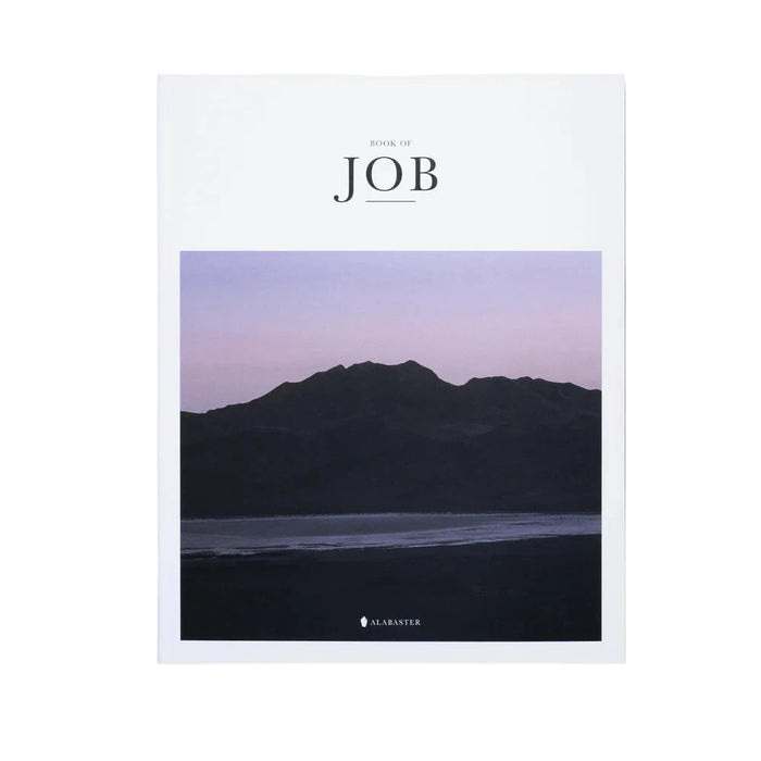 Book cover titled 'Book of Job' with a mountain landscape design on a white background