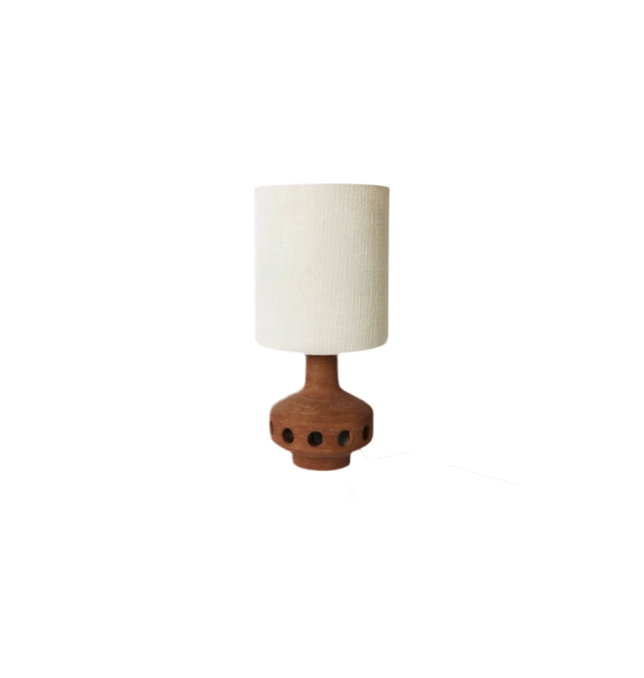 Linen boucle and brown stoneware table lamp