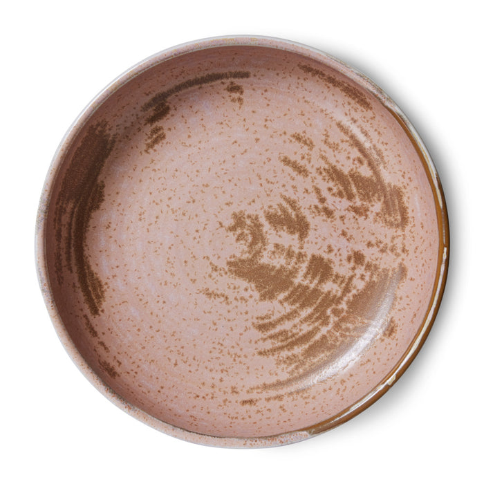porcelain deep plate with rustic pink glaze