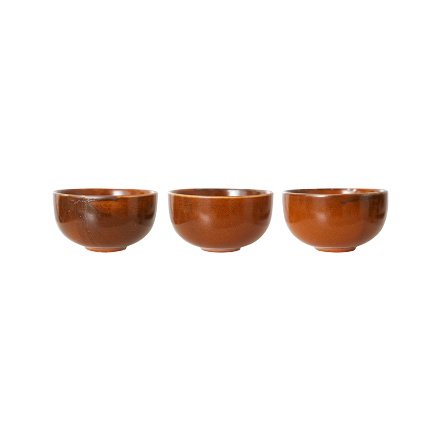 3 small bowls burned orange