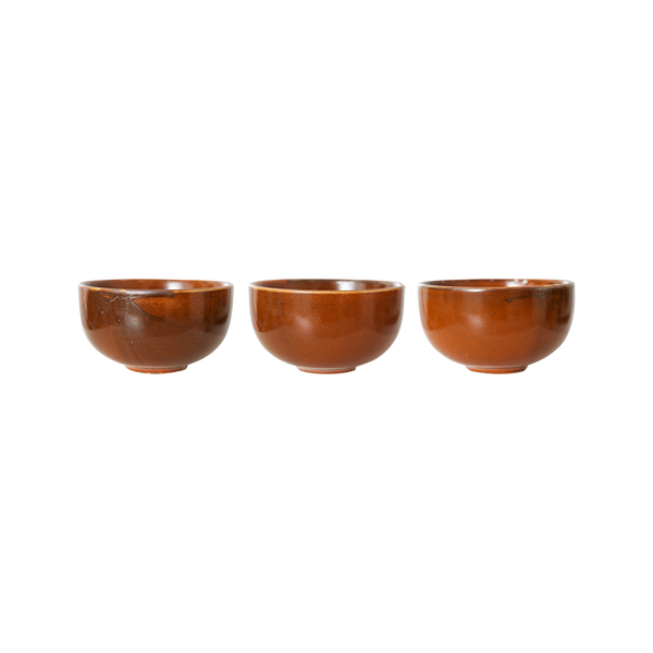 3 small bowls burned orange