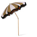 mustard and nude striped parasol with wooden pole