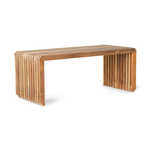 hand crafted teak wooden slatted bench