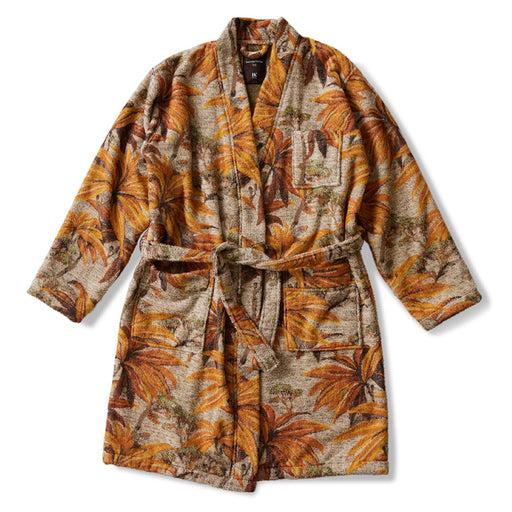 bathrobe with pockets and orange brown palm tree motive