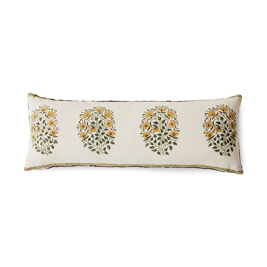 extra long pillow with hand embroiled flowers