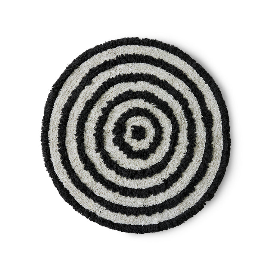 round black and white bathroom rug
