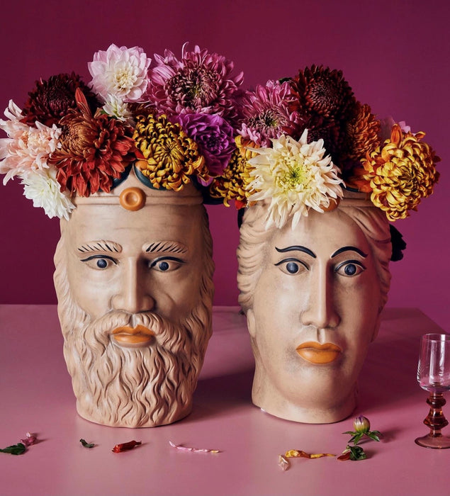 Sicilian moor head set of planters with flowers
