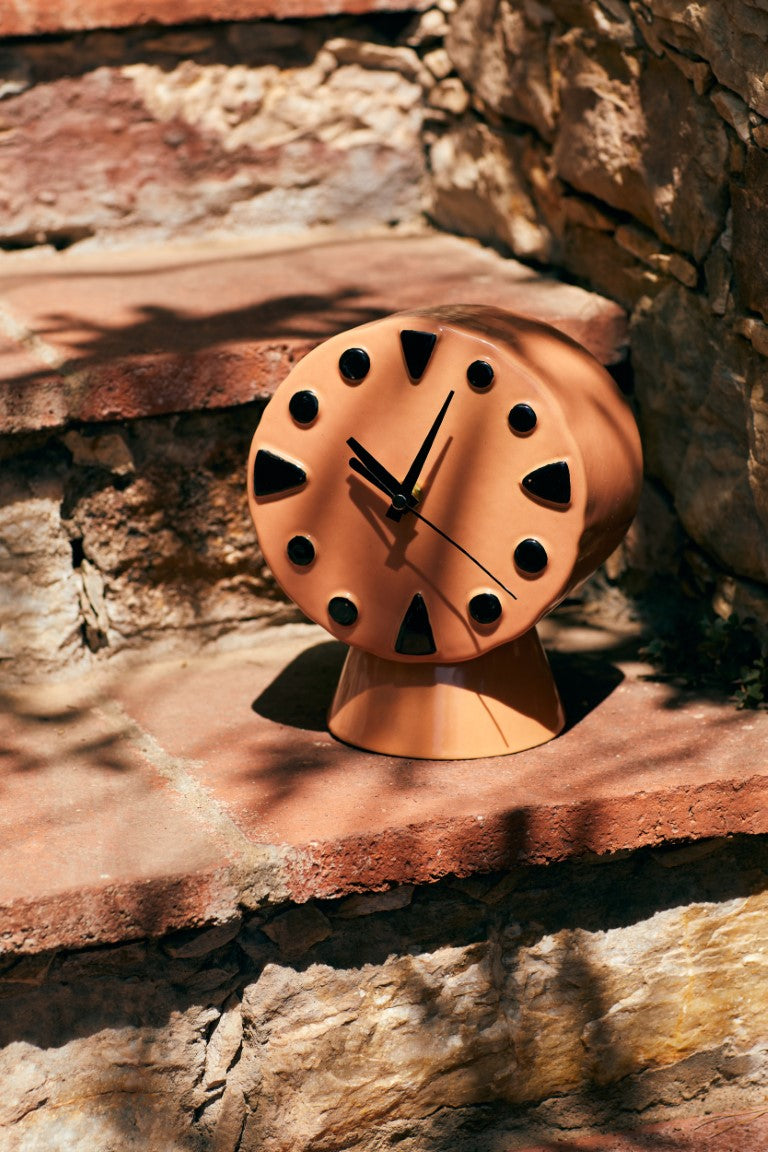 ceramic desk clock peach and black color