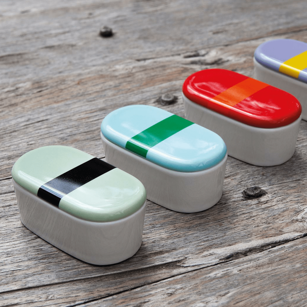 oval shaped porcelain boxes with lid in bold colors