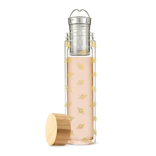 glass tumbler with restrainer for tea leaves