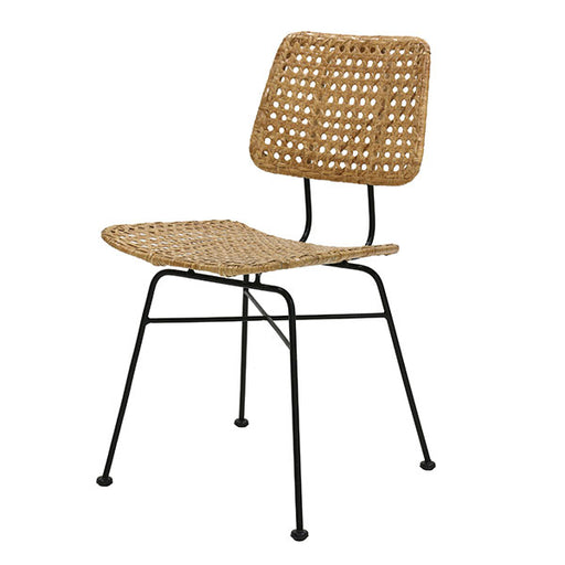 natural rattan desk chair with black metal legs