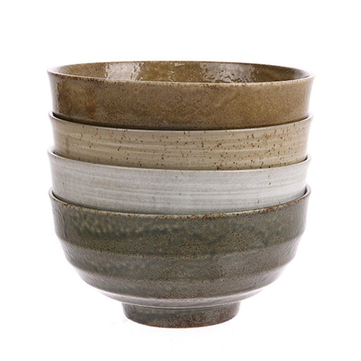 set of 4 noodle bowls in earth tones