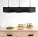 rectangle shaped chandelier made from black acrylic glass with 3 fittings and black cords