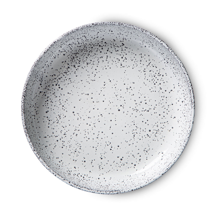 round stoneware speckled deep plate