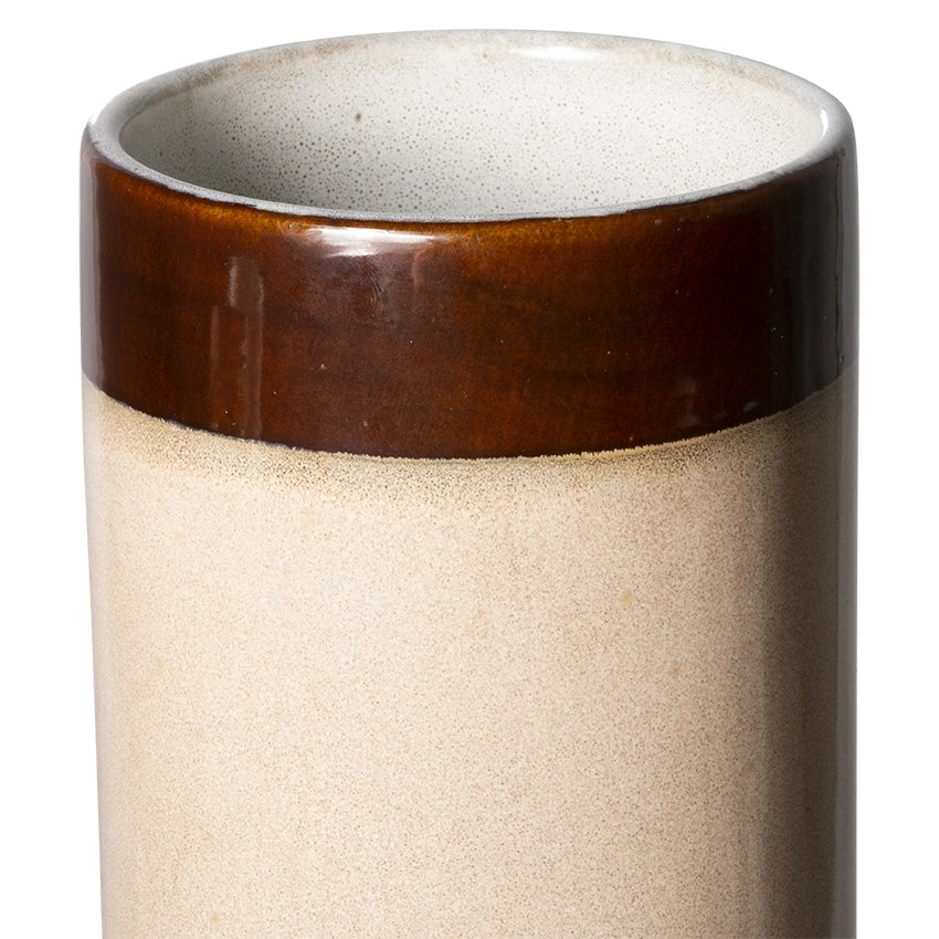 detail ofretro style flower vase in brown and purple colors