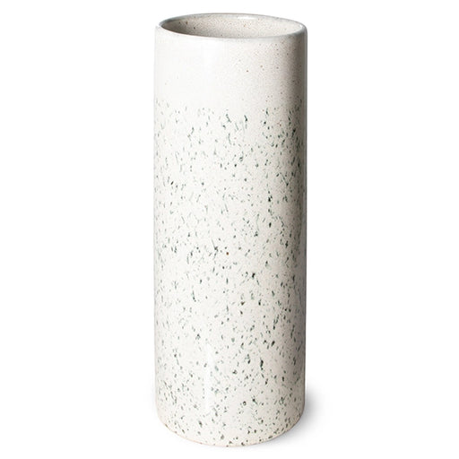 white flower vase with dark grey greenish hail pattern