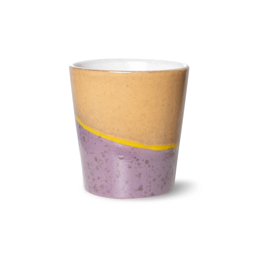 retro style coffee cup in peach, yellow and lavender