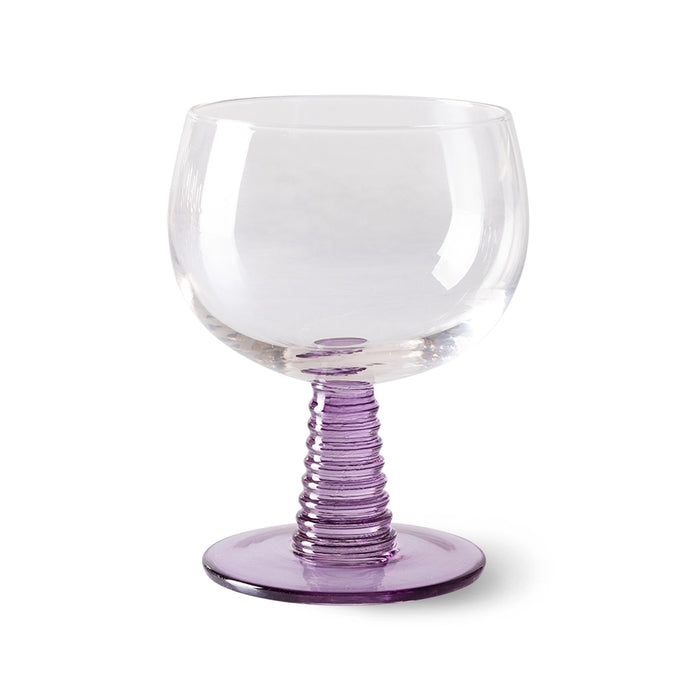 purple colored low stem wineglass