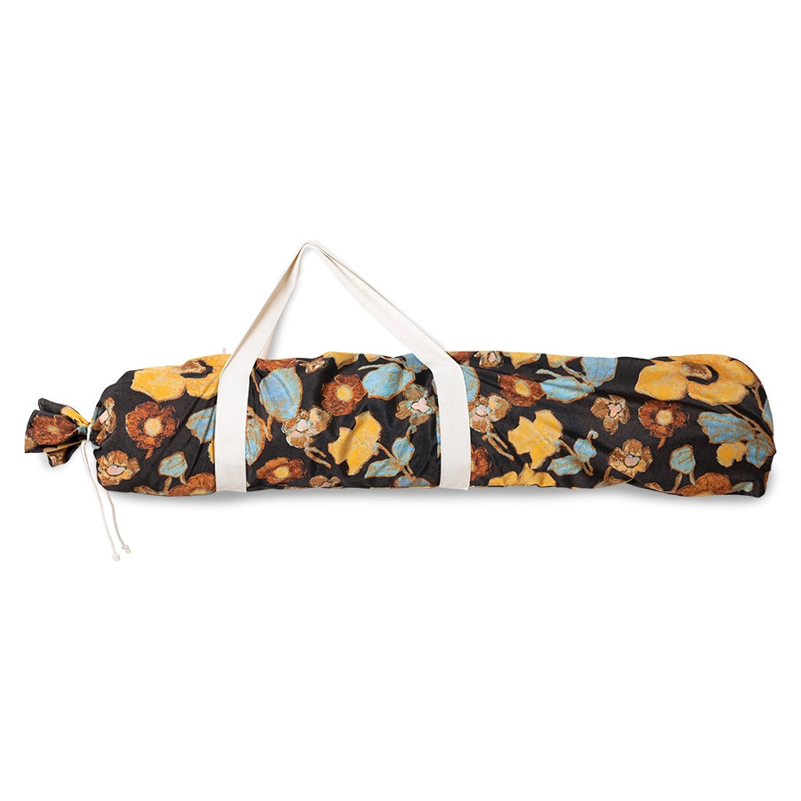 carry bag for retro style parasol with flower fabric and blue fringes