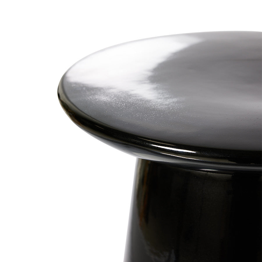 glossy finish black earthenware accent table