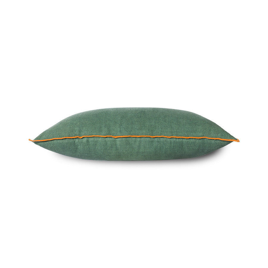 green linen lumbar pillow with ginger orange trim
