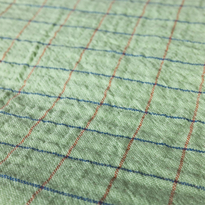 detail of  green checkered sherpa throw blanket