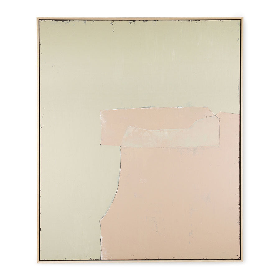 abstract painting with soft olive green and soft apricot colors