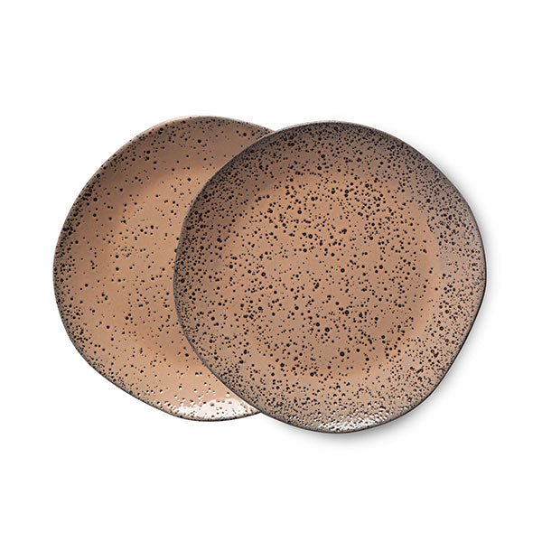 speckled taupe colored stoneware plates
