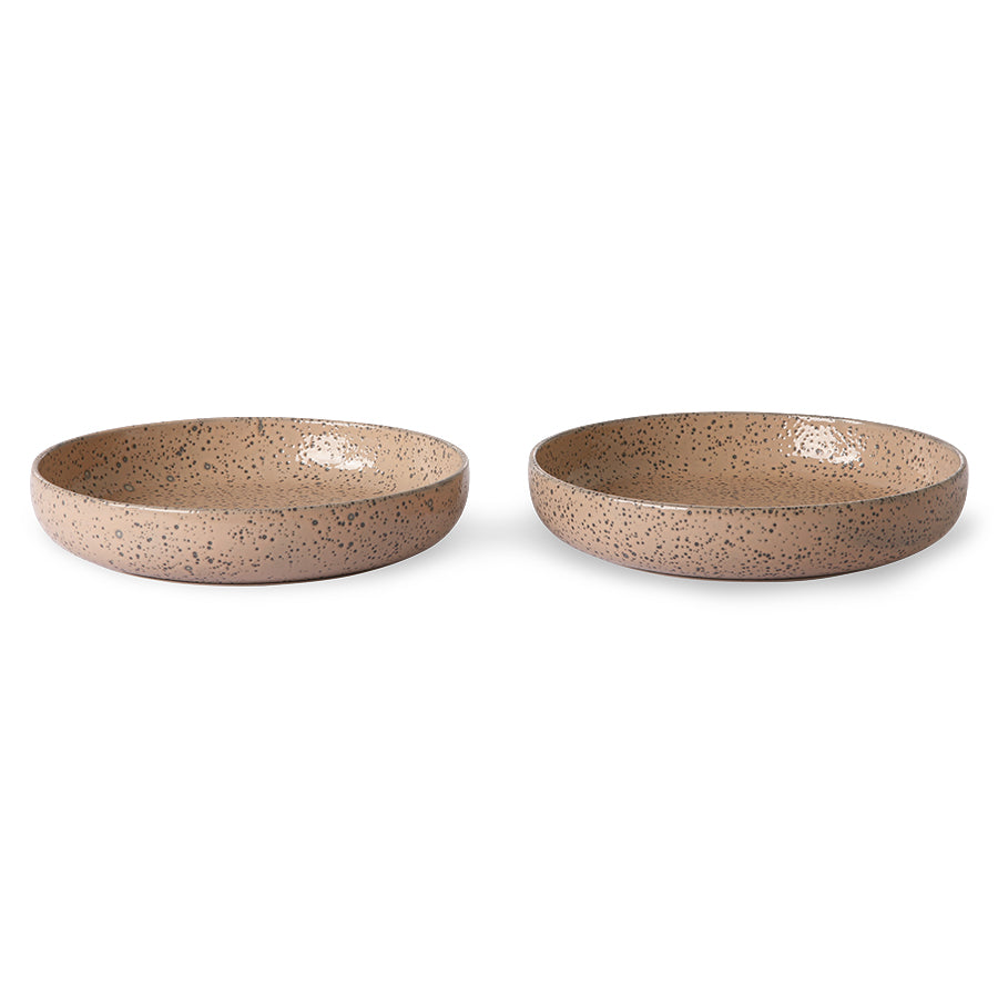 set of two taupe colored deep stoneware plates
