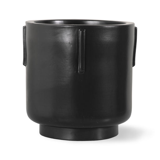 large black earthenware planter with handles