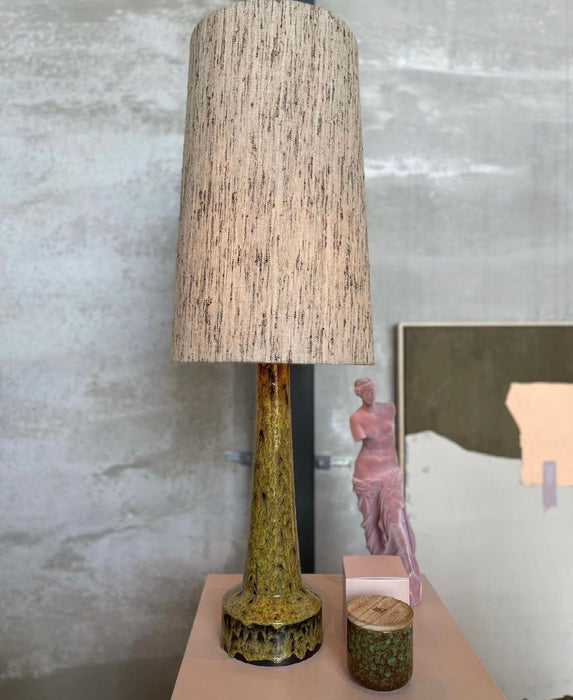 retro style table lamp with lava base and silk shade