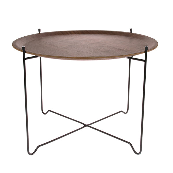 foldable tray table with willow wood tray in walnut brown color
