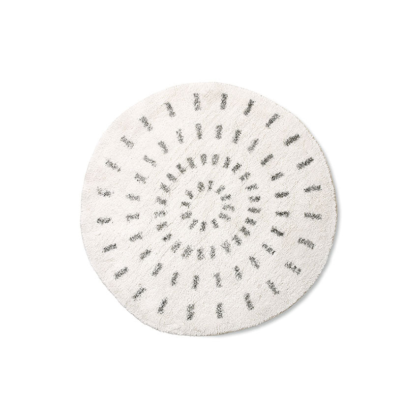 round rug with hand screened pattern