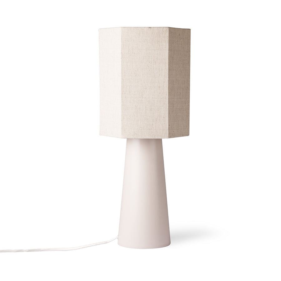 Linen hexagonal table lamp - cone base