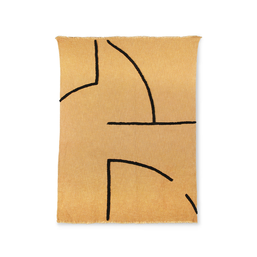 soft, woven cotton throw blanket with black tufted lines