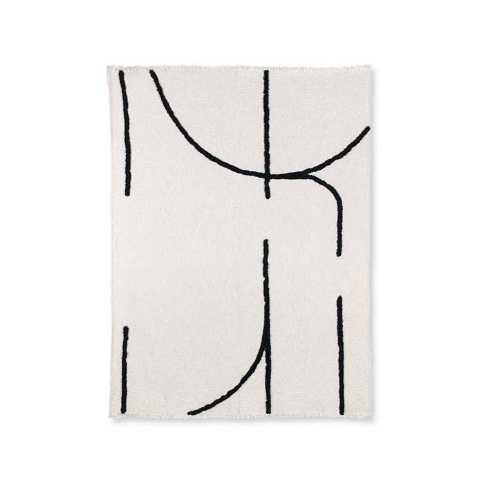 full throw blanket with black tufted lines in an abstract pattern 