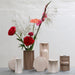 set of earth colored vases with red flowers 