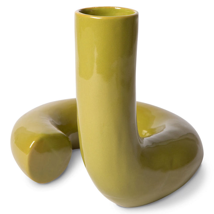 Ceramic twisted object - glossy olive