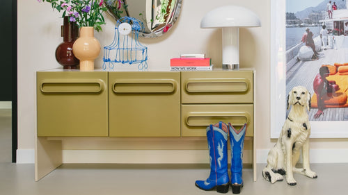 space dresser sage green white mushroom table lamp blue boots