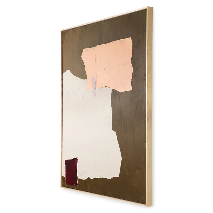 abstract painting brown gray and blush in wooden frame