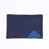 Navy blue fabric with a blue geometric pattern on a white background