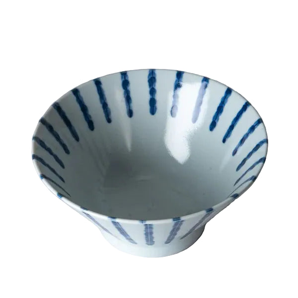Ceramic cup with blue stripes on a white background