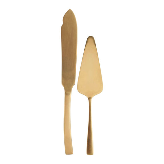 gold colored cake serving set
