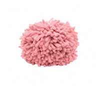 Pink fuzzy pouf on a white background