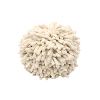 textured off white pouf in round shape on white background