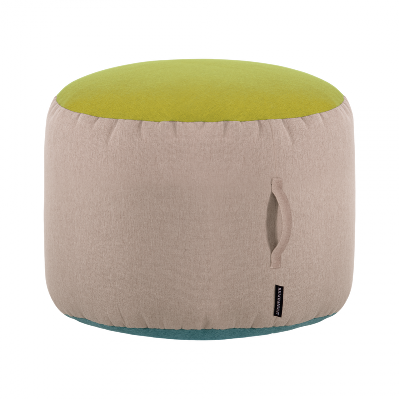 small pouf in beige yellow and teal