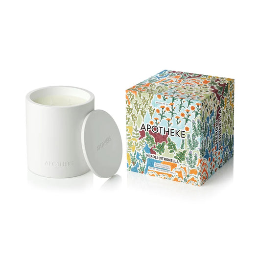 white concrete vessel with lid scented outdoor citronella neroli candle