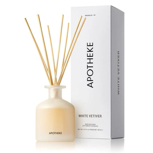 glass vessel with reed diffusers and box APOTHEKE logo