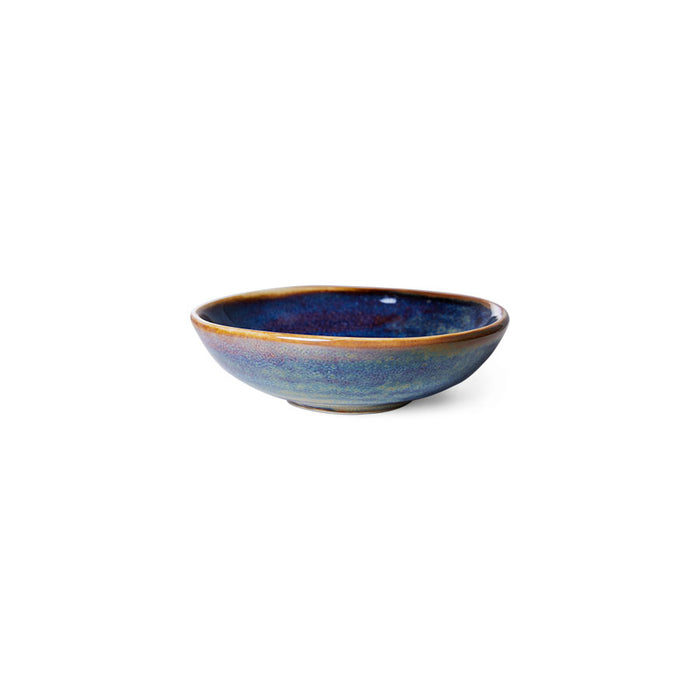small rustic blue colored flat bowl